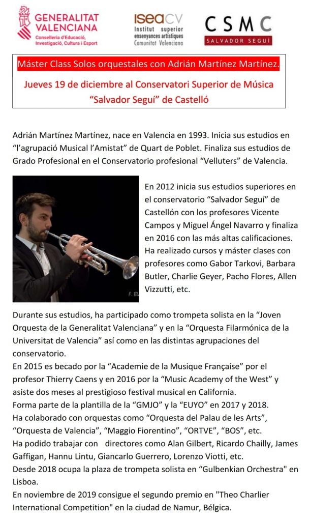 Màster Class; Solos orquestrals amb Adrián Martínez Martínez